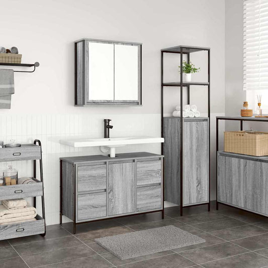 Bathroom Furniture Set with Drawer 2 pcs Grey sonoma and Black