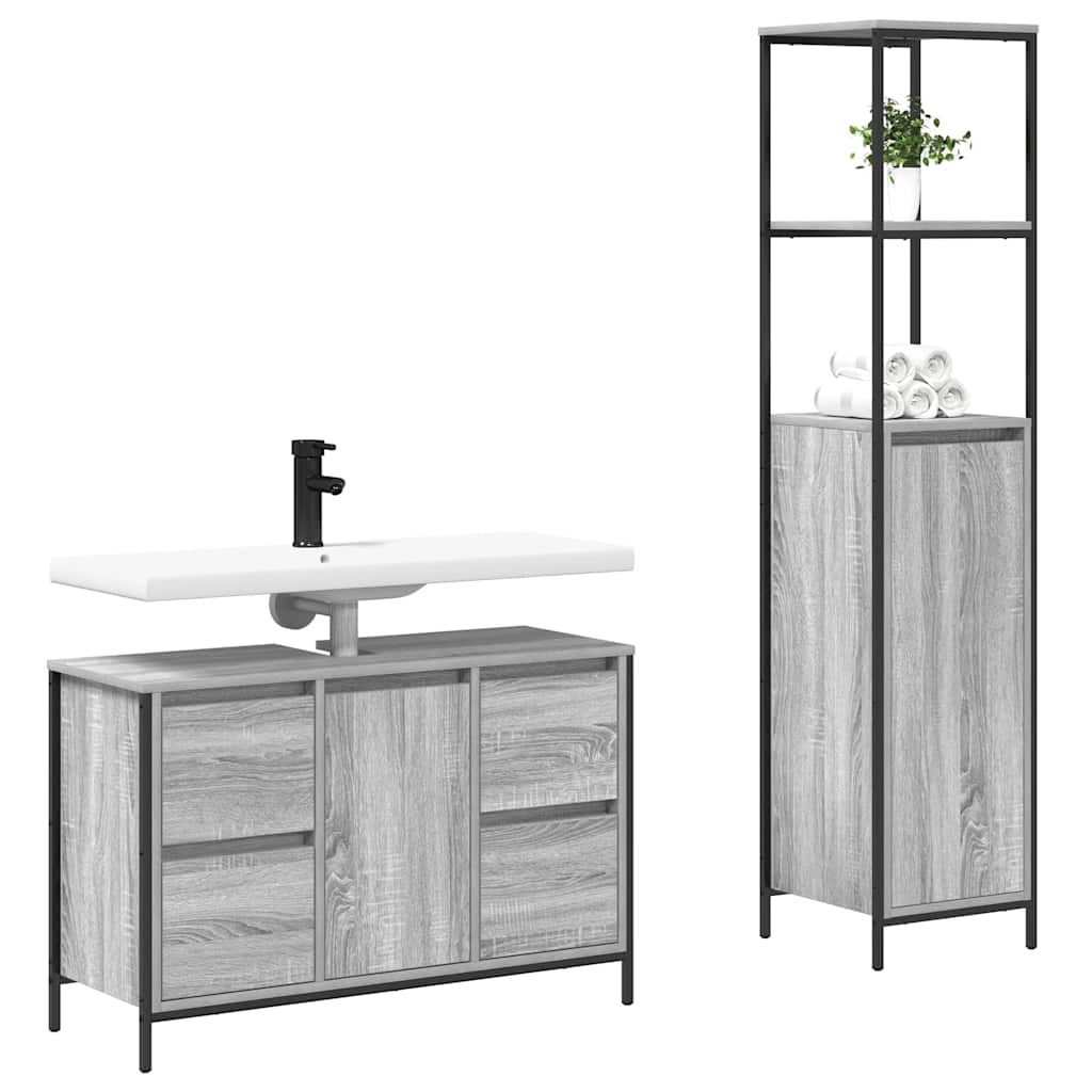 Bathroom Furniture Set with Drawer 2 pcs Grey sonoma and Black