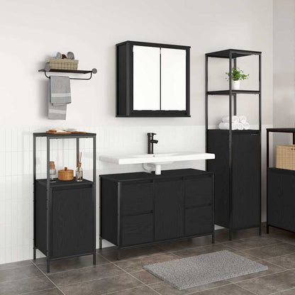 Bathroom Furniture Set 3 pcs Black Oak Engineered Wood