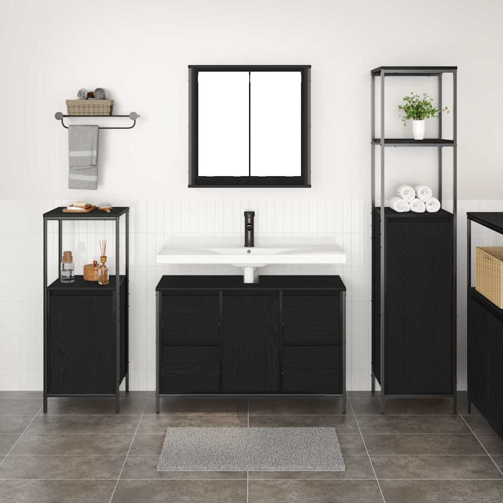 Bathroom Furniture Set 3 pcs Black Oak Engineered Wood