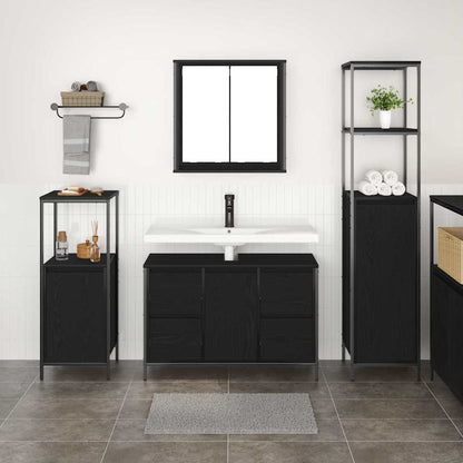 Bathroom Furniture Set 3 pcs Black Oak Engineered Wood