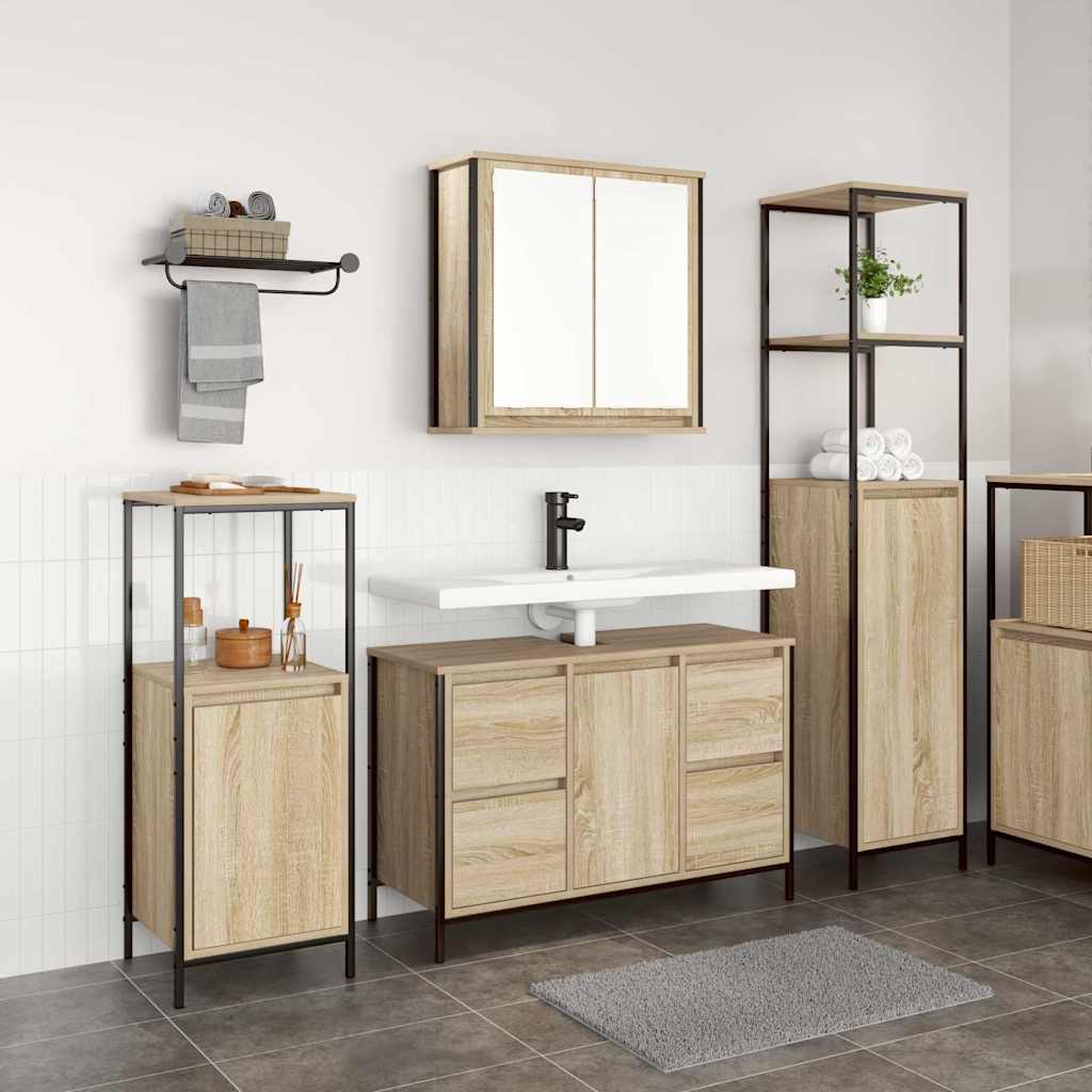 Bathroom Furniture Set with Drawer 3 pcs Sonoma oak and Black