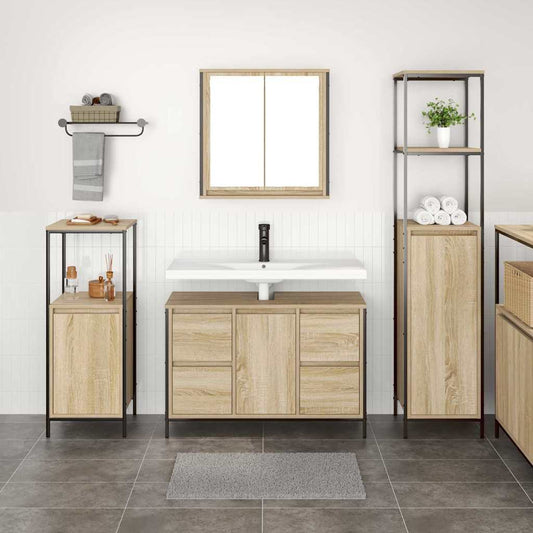 Bathroom Furniture Set with Drawer 3 pcs Sonoma oak and Black