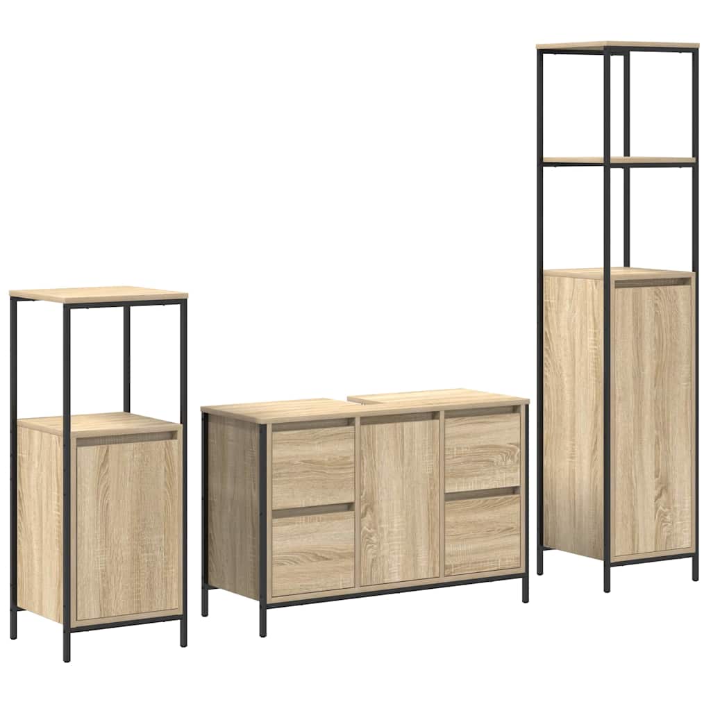 Bathroom Furniture Set with Drawer 3 pcs Sonoma oak and Black