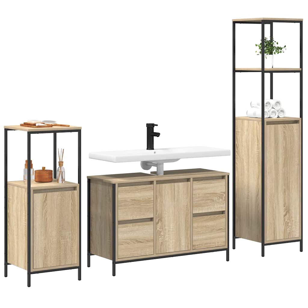 Bathroom Furniture Set with Drawer 3 pcs Sonoma oak and Black