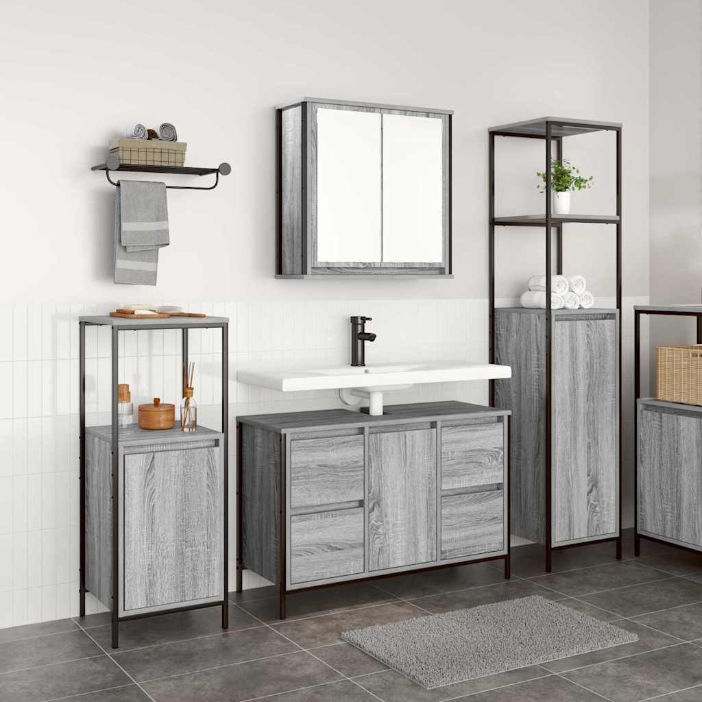 Bathroom Furniture Set with Drawer 3 pcs Grey sonoma and Black
