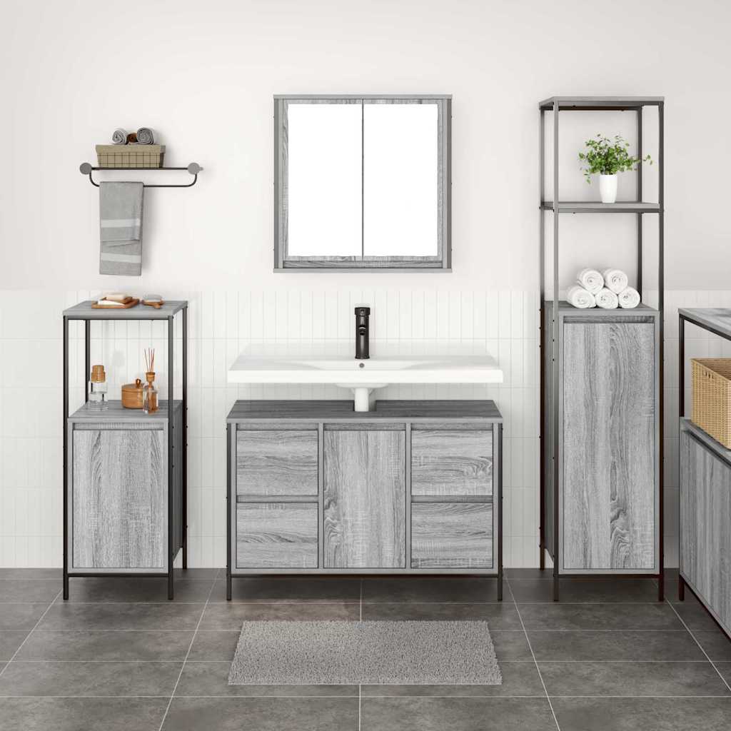 Bathroom Furniture Set with Drawer 3 pcs Grey sonoma and Black