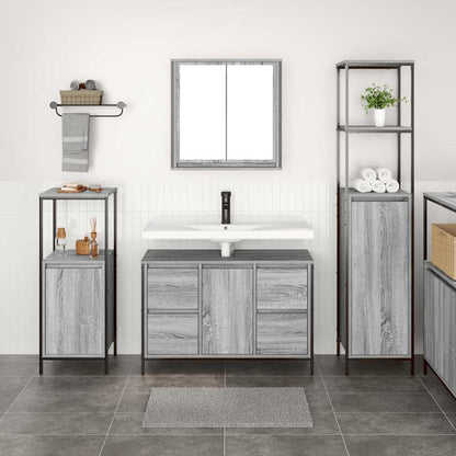 Bathroom Furniture Set with Drawer 3 pcs Grey sonoma and Black
