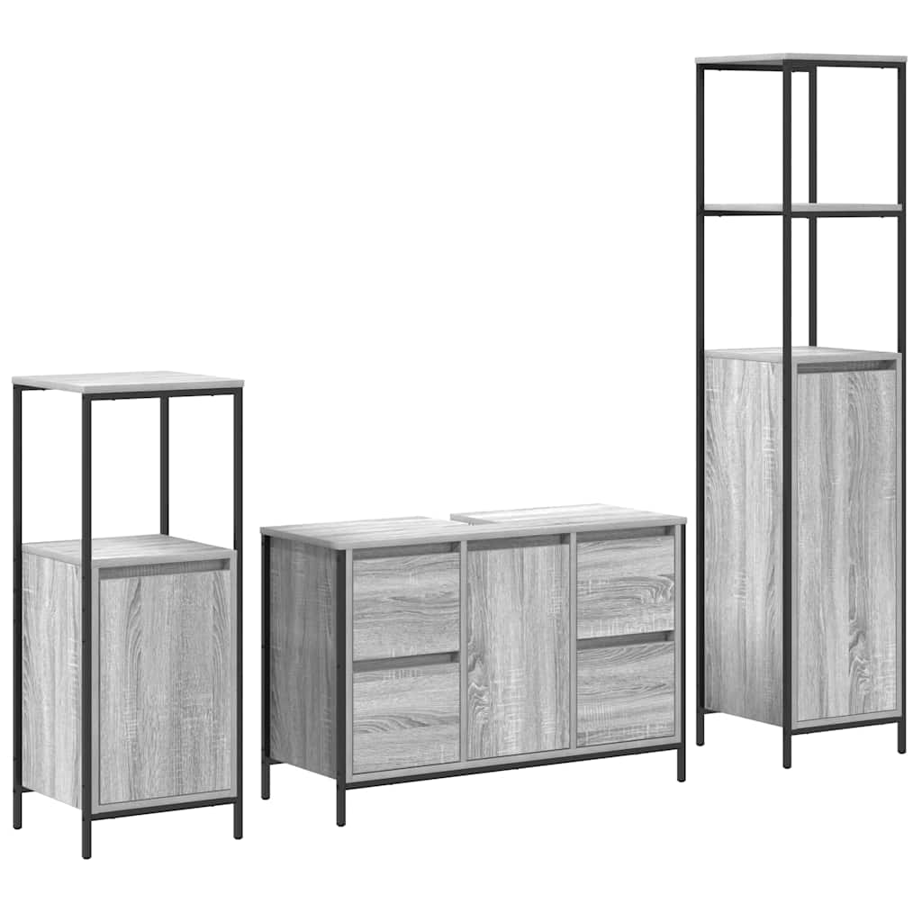 Bathroom Furniture Set with Drawer 3 pcs Grey sonoma and Black