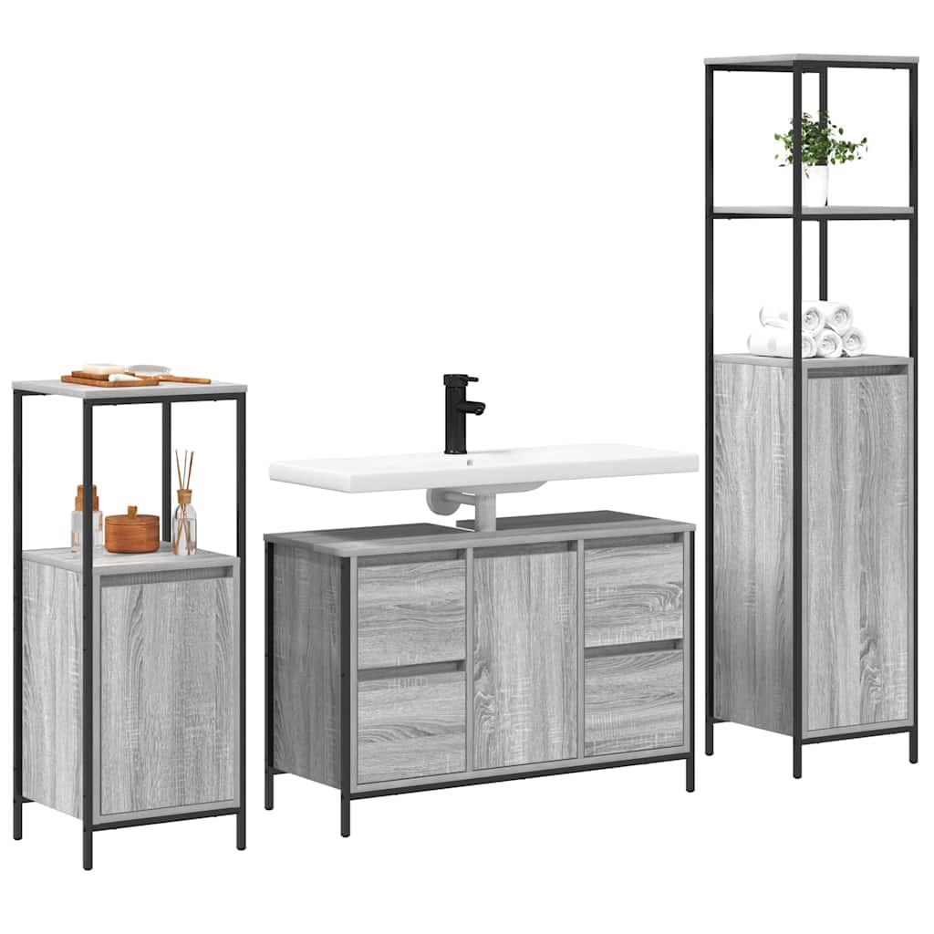 Bathroom Furniture Set with Drawer 3 pcs Grey sonoma and Black