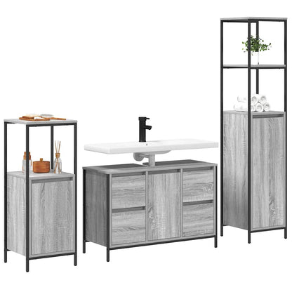 Bathroom Furniture Set with Drawer 3 pcs Grey sonoma and Black