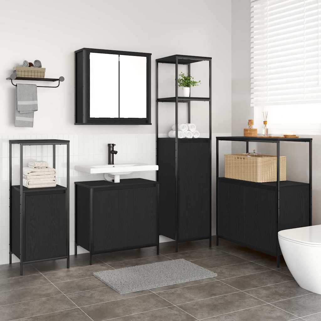 Bathroom Furniture Set with Shelf Wall-mounted 5 pcs Black oak