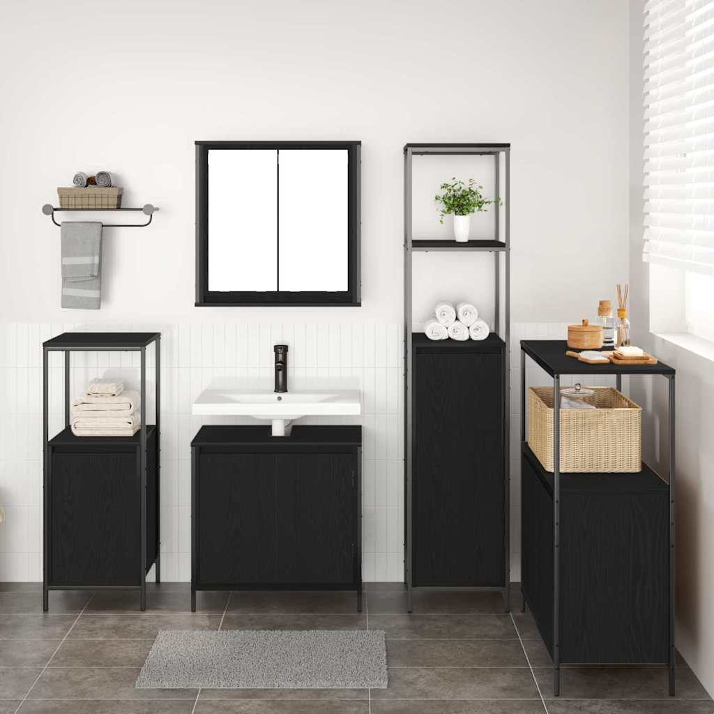 Bathroom Furniture Set with Shelf Wall-mounted 5 pcs Black oak