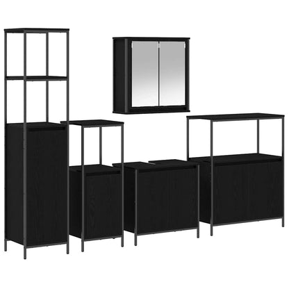 Bathroom Furniture Set with Shelf Wall-mounted 5 pcs Black oak