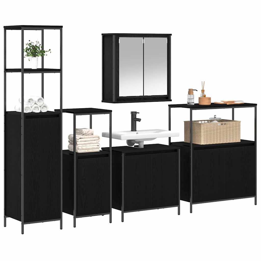 Bathroom Furniture Set with Shelf Wall-mounted 5 pcs Black oak