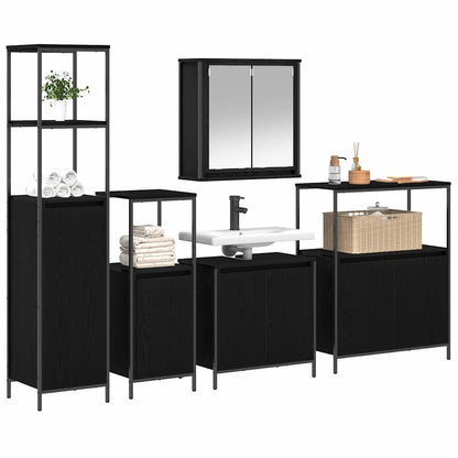 Bathroom Furniture Set with Shelf Wall-mounted 5 pcs Black oak
