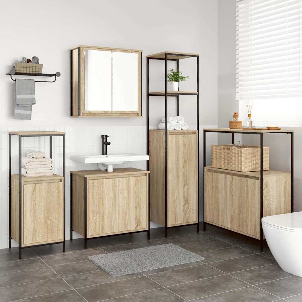 Bathroom Furniture Set with Shelf 5 pcs Sonoma oak and Black