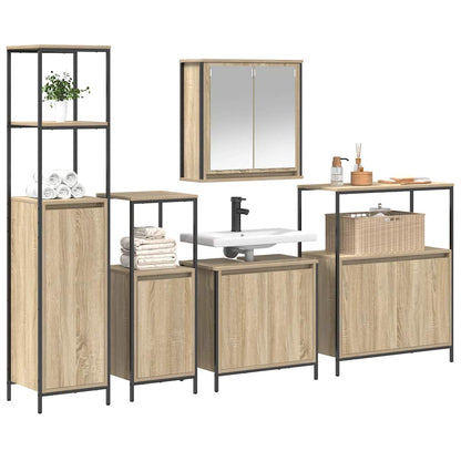 Bathroom Furniture Set with Shelf 5 pcs Sonoma oak and Black