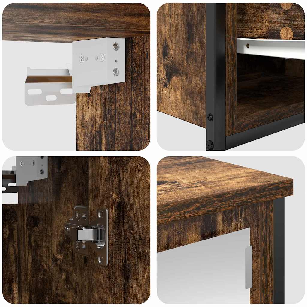 Bathroom Furniture Set with Shelf 5 pcs Smoked oak and Black