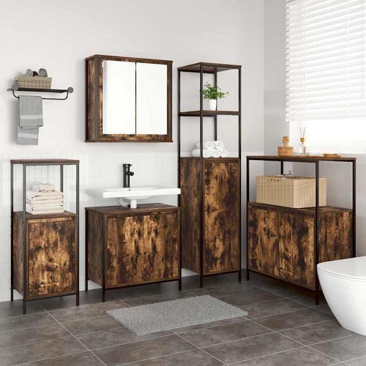 Bathroom Furniture Set with Shelf 5 pcs Smoked oak and Black