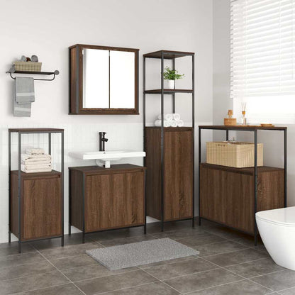 Bathroom Furniture Set with Shelf 5 pcs Brown oak and Black