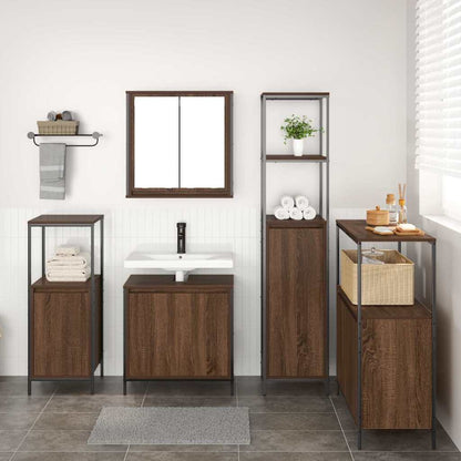Bathroom Furniture Set with Shelf 5 pcs Brown oak and Black