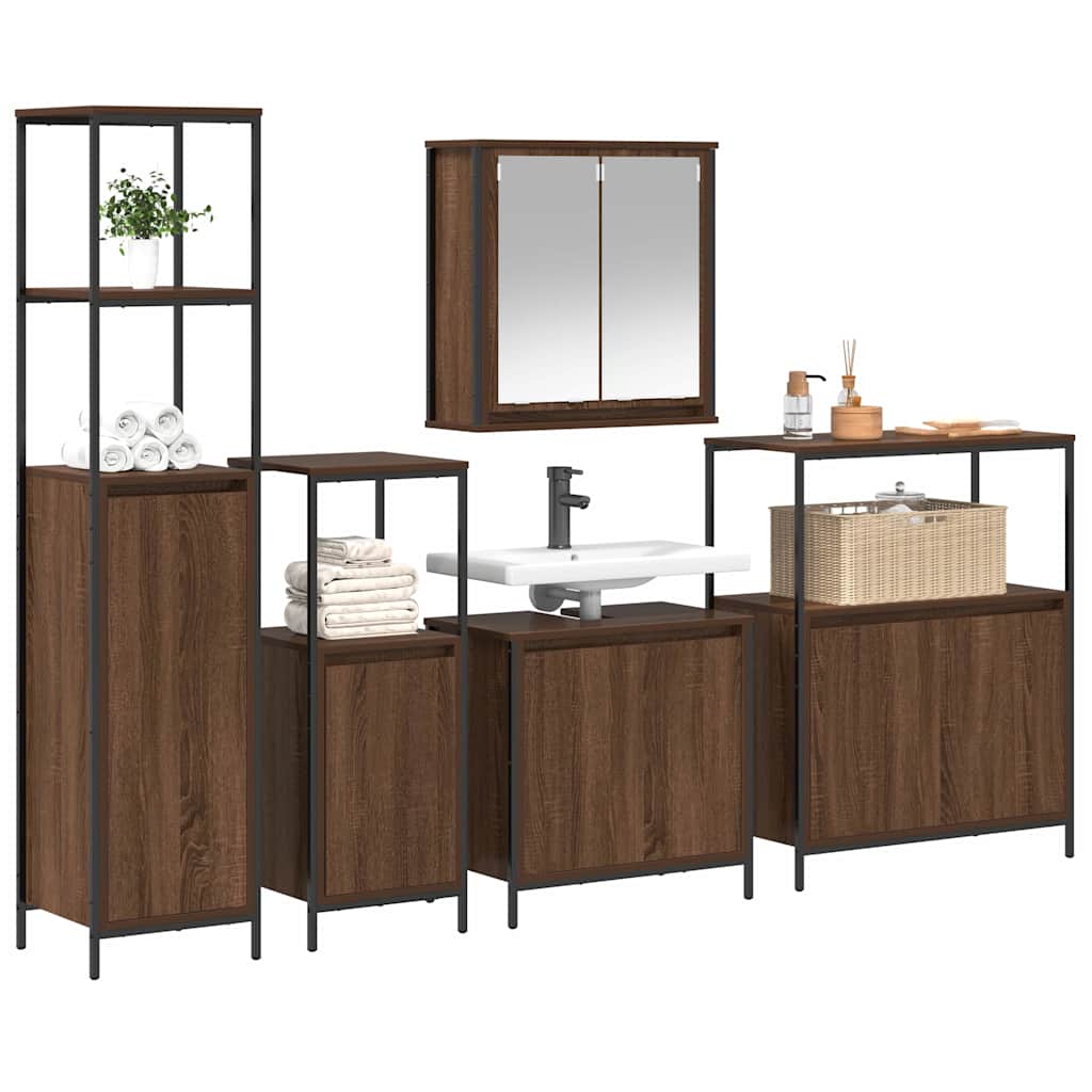 Bathroom Furniture Set with Shelf 5 pcs Brown oak and Black