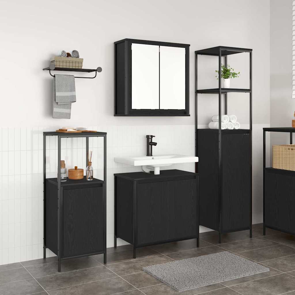 Bathroom Furniture Set with Shelf Wall-mounted 3 pcs Black oak