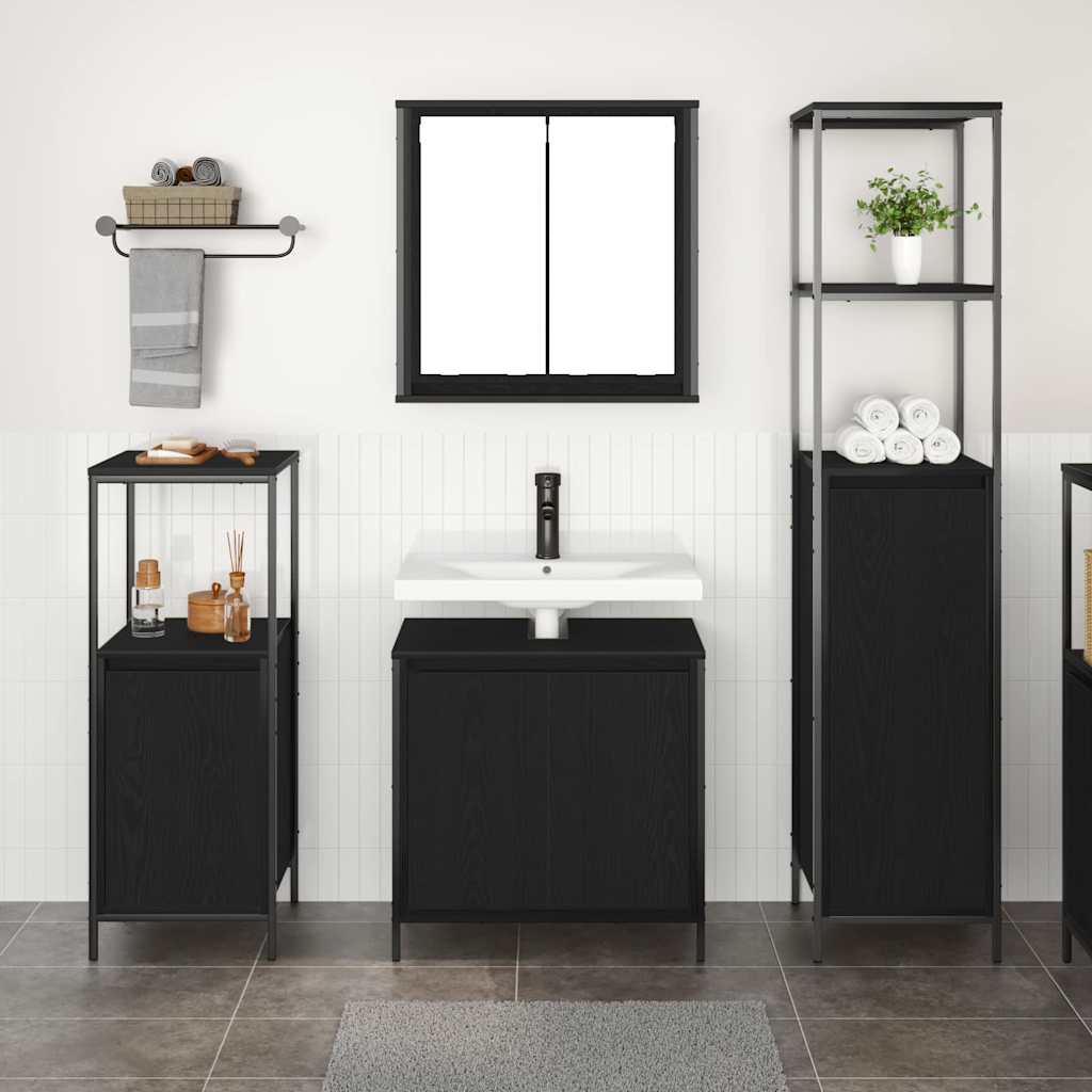 Bathroom Furniture Set with Shelf Wall-mounted 3 pcs Black oak