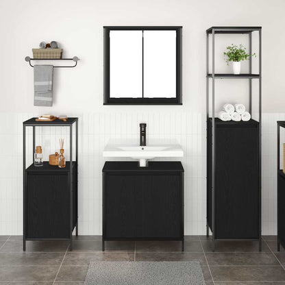 Bathroom Furniture Set with Shelf Wall-mounted 3 pcs Black oak