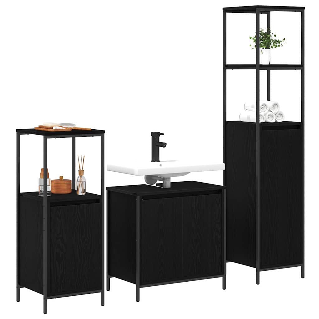 Bathroom Furniture Set with Shelf Wall-mounted 3 pcs Black oak