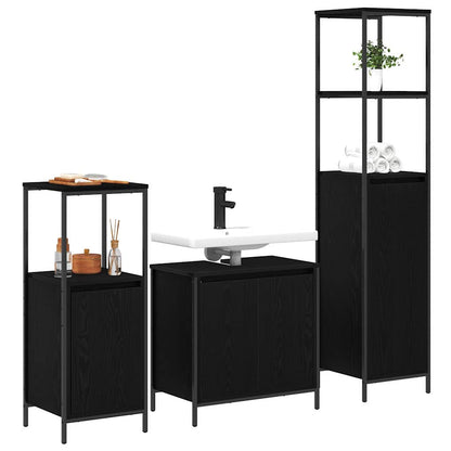 Bathroom Furniture Set with Shelf Wall-mounted 3 pcs Black oak