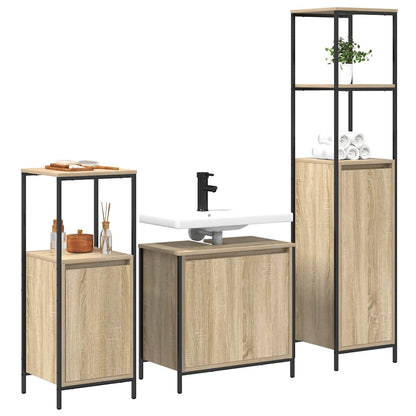 Bathroom Furniture Set with Shelf 3 pcs Sonoma oak and Black