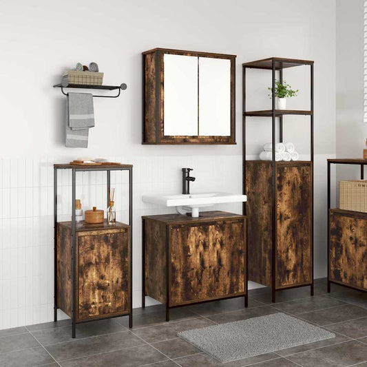Bathroom Furniture Set with Shelf 3 pcs Smoked oak and Black