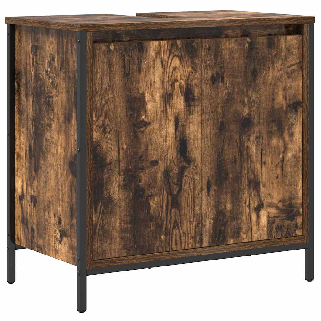Bathroom Furniture Set with Shelf 3 pcs Smoked oak and Black