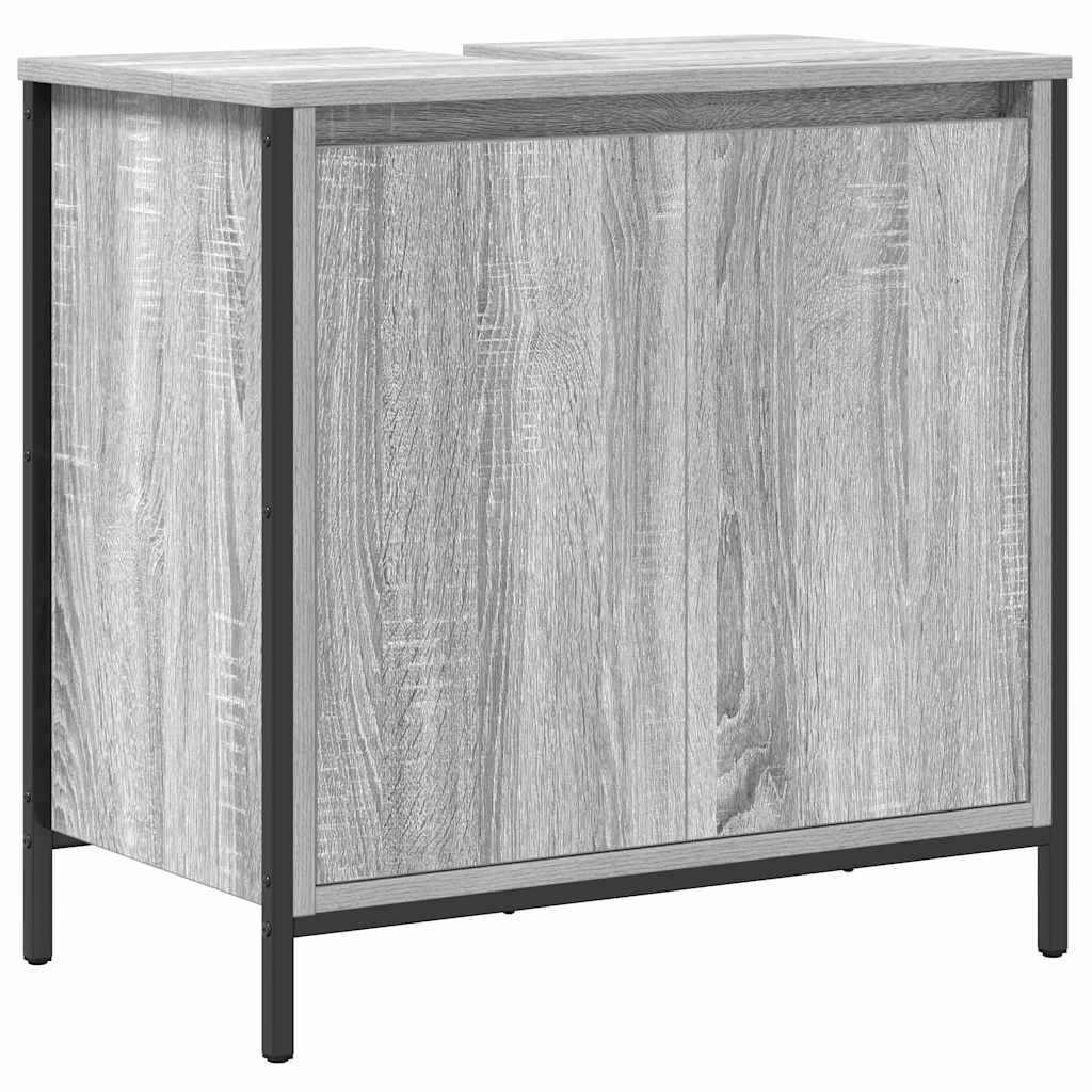 Bathroom Furniture Set with Shelf 5 pcs Grey sonoma and Black