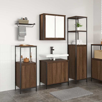 Bathroom Furniture Set with Shelf 3 pcs Brown oak and Black