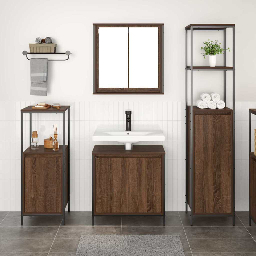 Bathroom Furniture Set with Shelf 3 pcs Brown oak and Black