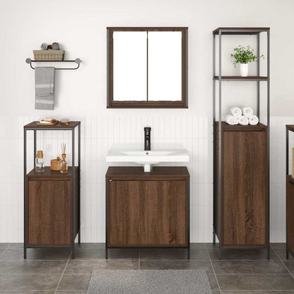 Bathroom Furniture Set with Shelf 3 pcs Brown oak and Black