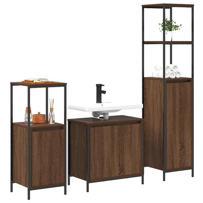 Bathroom Furniture Set with Shelf 3 pcs Brown oak and Black