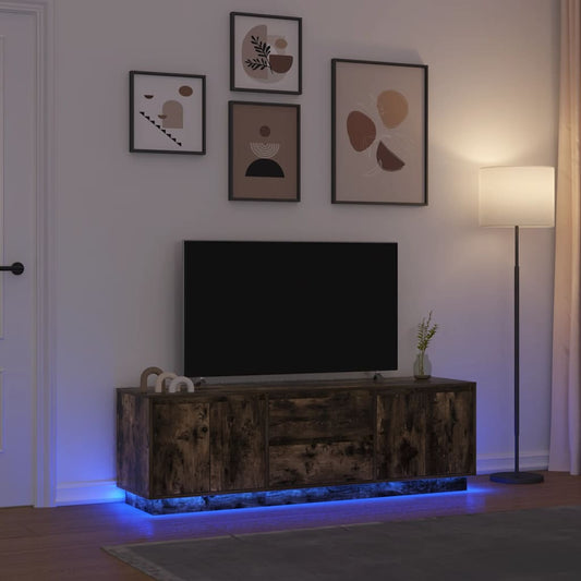 TV Cabinet with LED Lights Smoked Oak 160.5x41x50 cm
