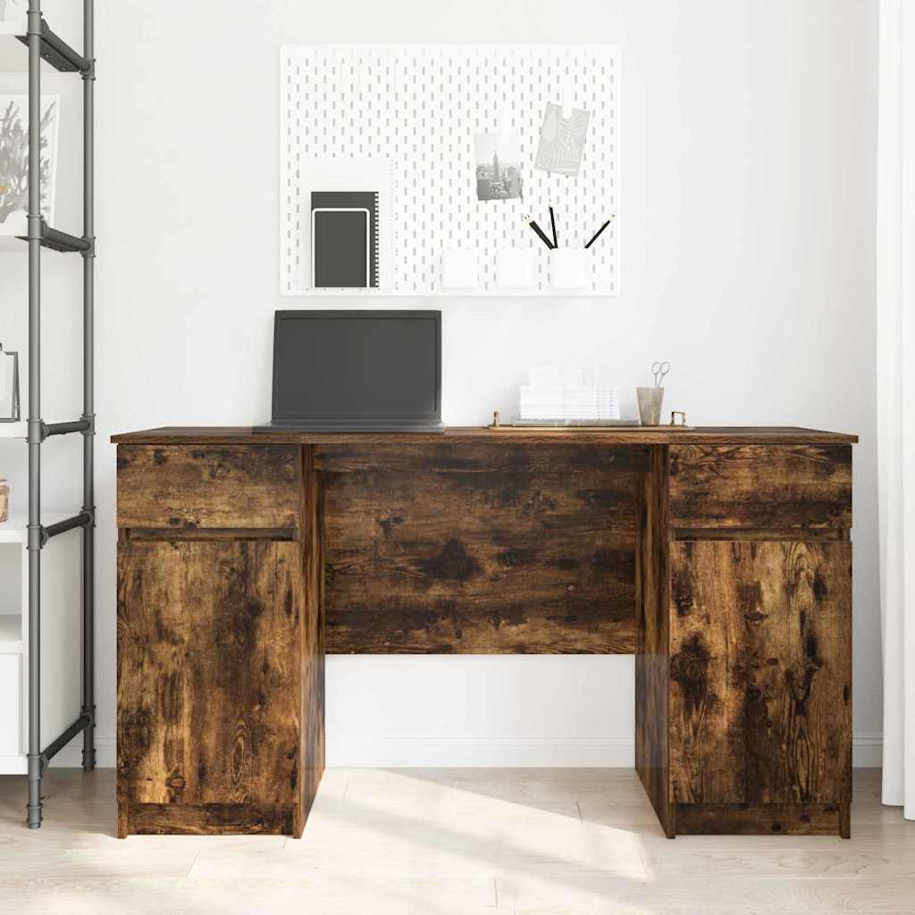 Desk with Drawer Smoked oak 140 x 49 x 76 cm Engineered wood