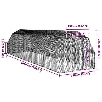 Chicken Run 2.5x10x2.25 m Galvanised Steel