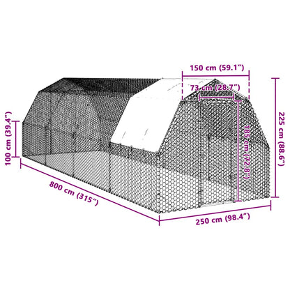 Chicken Run with Roof 2.5x8x2.25 m Galvanised Steel