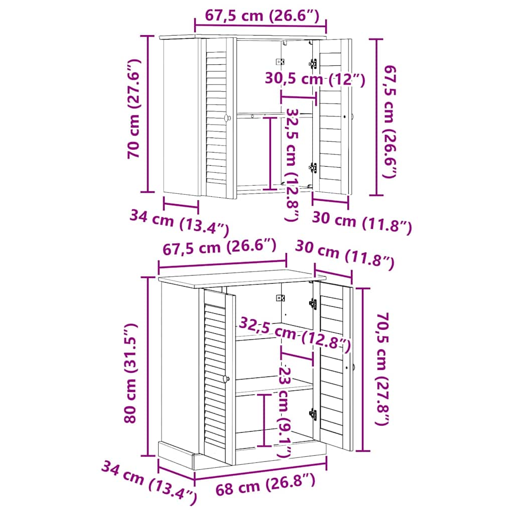 Bathroom Furniture Set with Shelf 2 pcs Brown 67.5 x 34 x 80 cm
