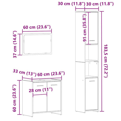 3 Piece Bathroom Furniture Set Old Wood Engineered Wood