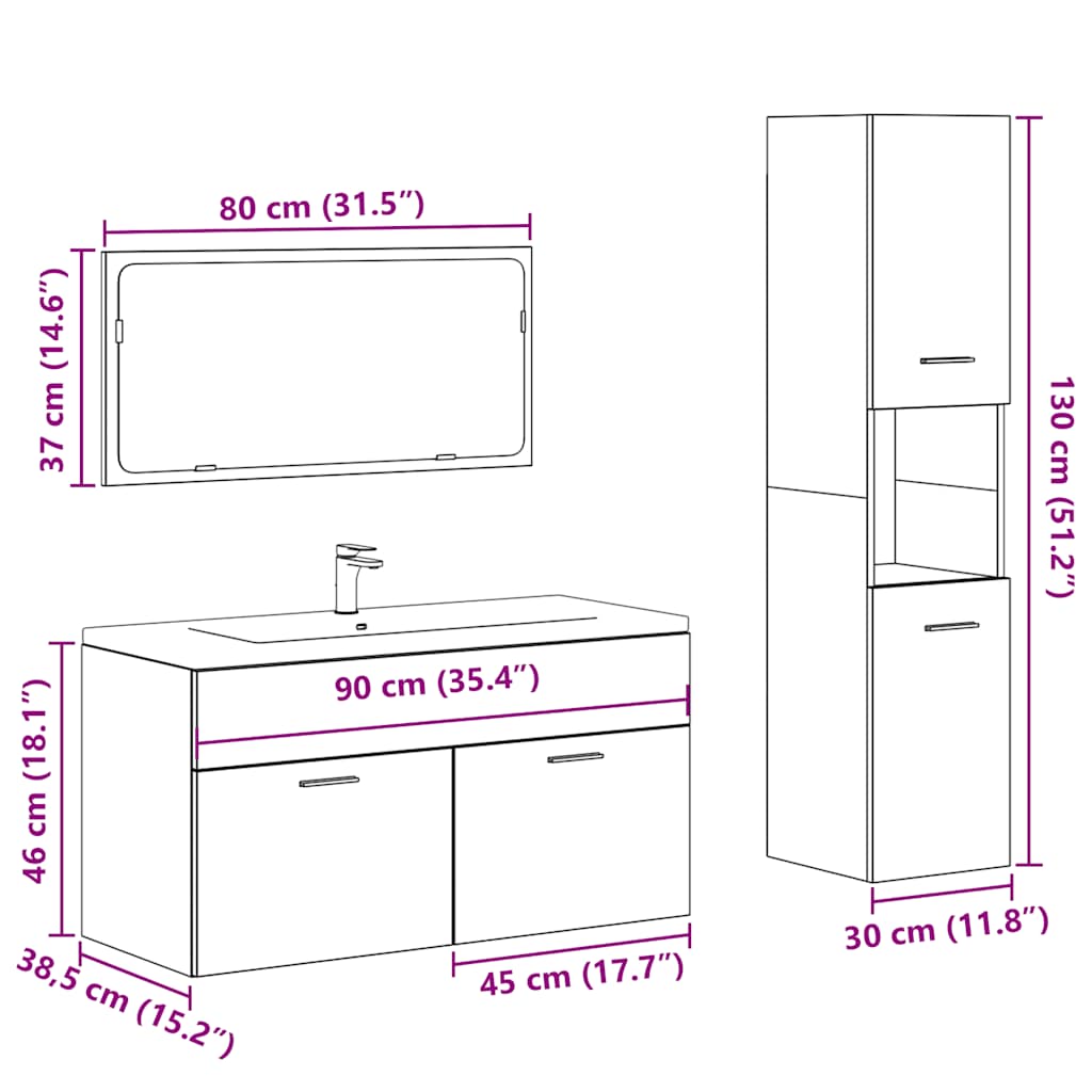 3 Piece Bathroom Furniture Set Artisan Oak Engineered Wood
