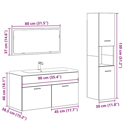 3 Piece Bathroom Furniture Set Artisan Oak Engineered Wood
