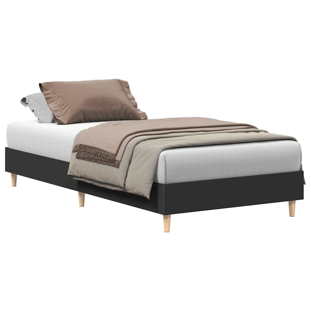 Bed Frame No Mattress Black 75x190 cm Small Single Engineered Wood