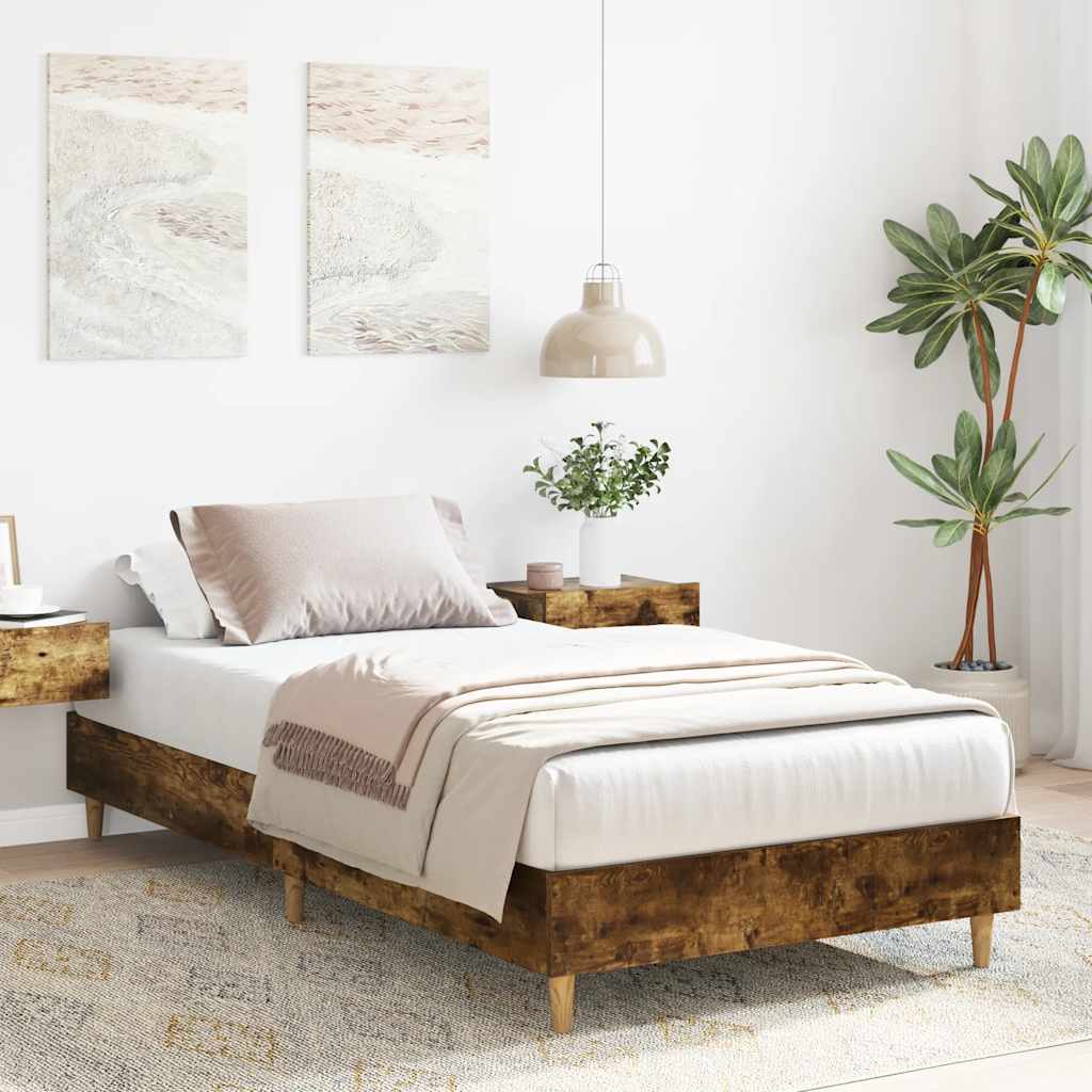Bed Frame No Mattress Smoked Oak 75x190 cm Small Single Engineered Wood
